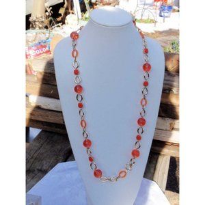 Inc Coral Bead and Gold Link Necklace